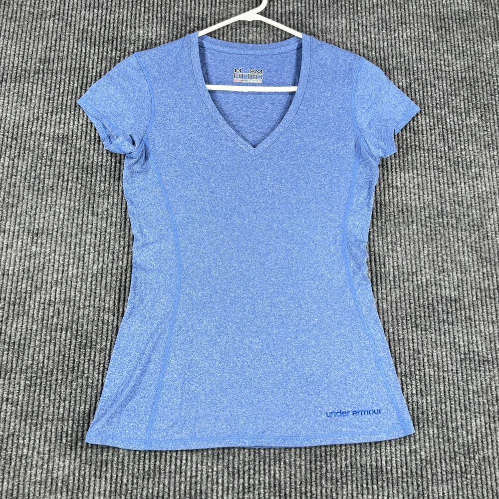 Under Armour Shirt Womens Small Blue‎ Short Sleeve Semi Fitted Heat Gear Active